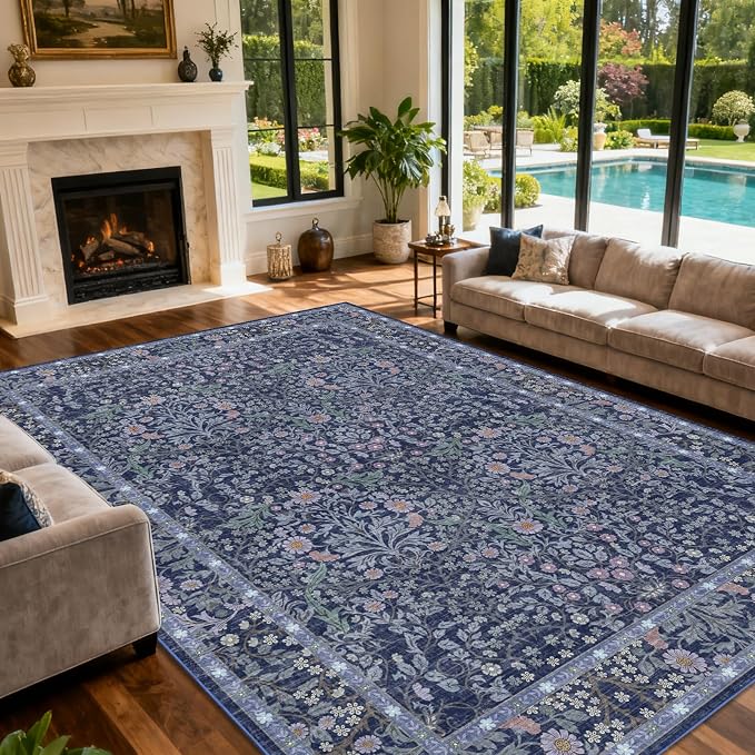 9x12 Washable Area Rugs for Living Room, Stain Resistant Vintage Rugs for - Image 4