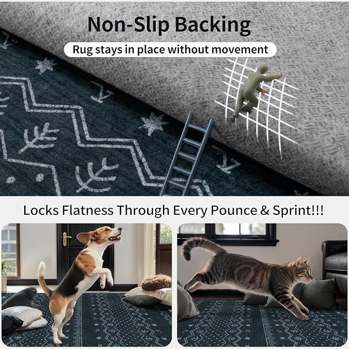 SERISSA 2x6 Kitchen Runner Rug, Washable Non-Slip Grey Boho Rug, Soft Low-Pile - Image 5