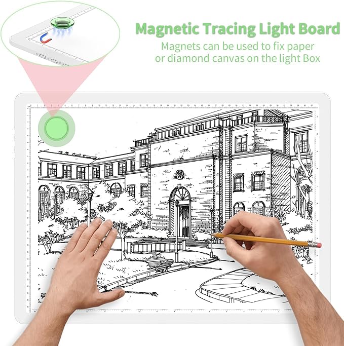 KOBAIBAN A3 Magnetic Light Box for Tracing, Rechargeable Diamond Art Light Board with Side Physical Buttons, 3 Color Light Modes Super Bright Light Pad for Diamond Painting, Weeding Vinyl (White)