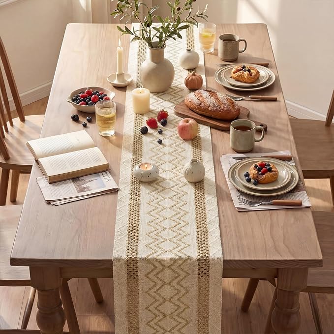 Artoid Mode Burlap Brown Stripe Diamond Woven Table Runner 12x120 Inch | - Image 4