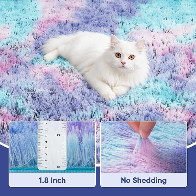 Rainbow Fluffy Rugs for Girls Bedroom: 4x6 Large Shag High Pile Area Rug - Image 5