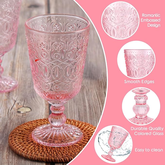 Eaasty Wine Glasses Set of 12 Vintage Goblet 9 oz Vintage Colored Glass Goblet - Image 4