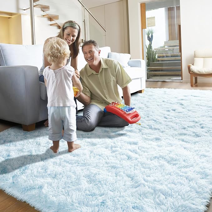 YJ.GWL Area Rugs for Living Room Bedroom, 5x8 Machine Washable Large Light Blue - Image 5