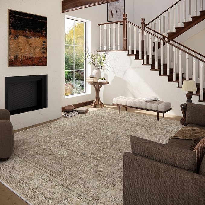 Machine Washable Rugs for Living Room: 8x10 Area Rugs for Bedroom Vintage Stain - Image 2