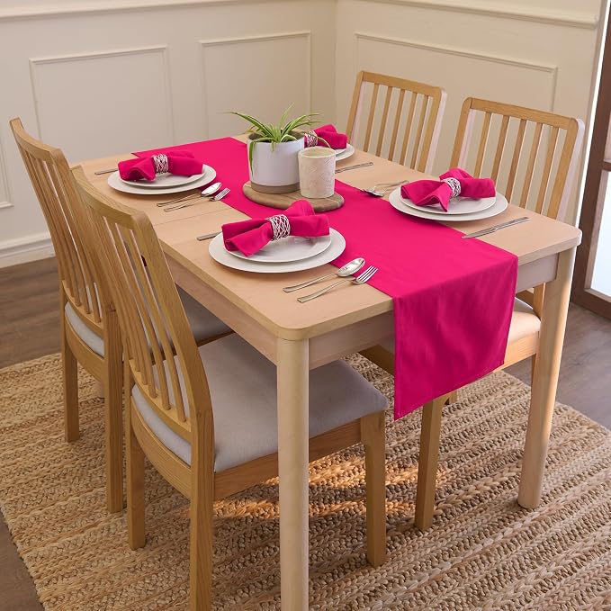 Encasa XO Table Runner, Cotton Canvas Dining Runner 13"x72" | Hot Pink - Image 2
