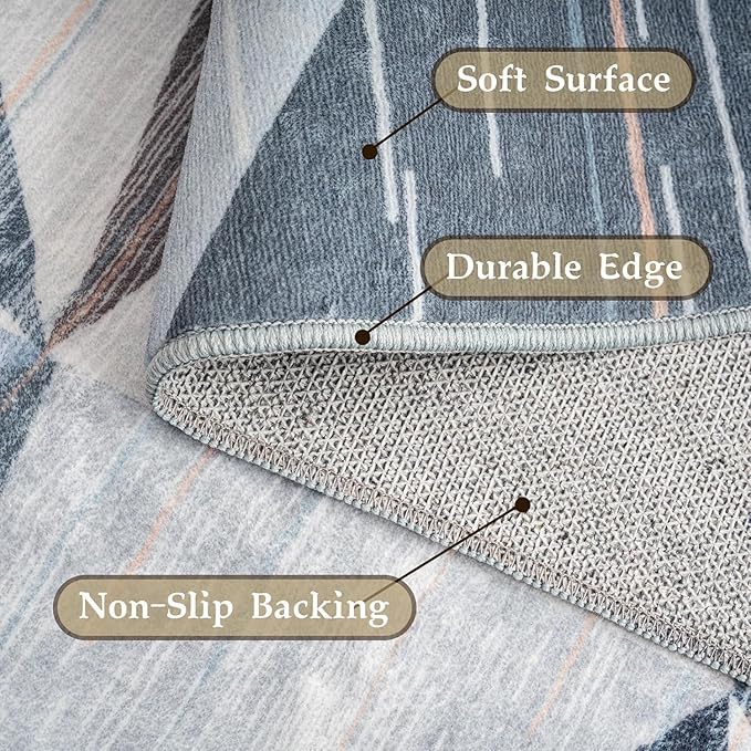 HOMFINE Washable Modern Area Rug - Geometric Style 6x9 Rugs for Living Room, Bedroom, Machine Washable Rug Soft Non Slip Non Shedding Area Rug - Blue, 6'x9'