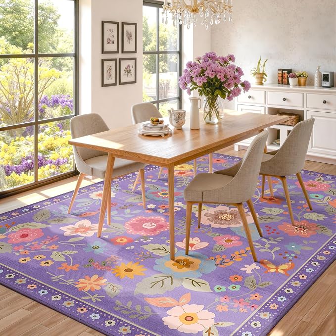 RELEANY Floral 9x12 Area Rugs Washable Print Boho Cute Carpet Non Slip Flower - Image 8