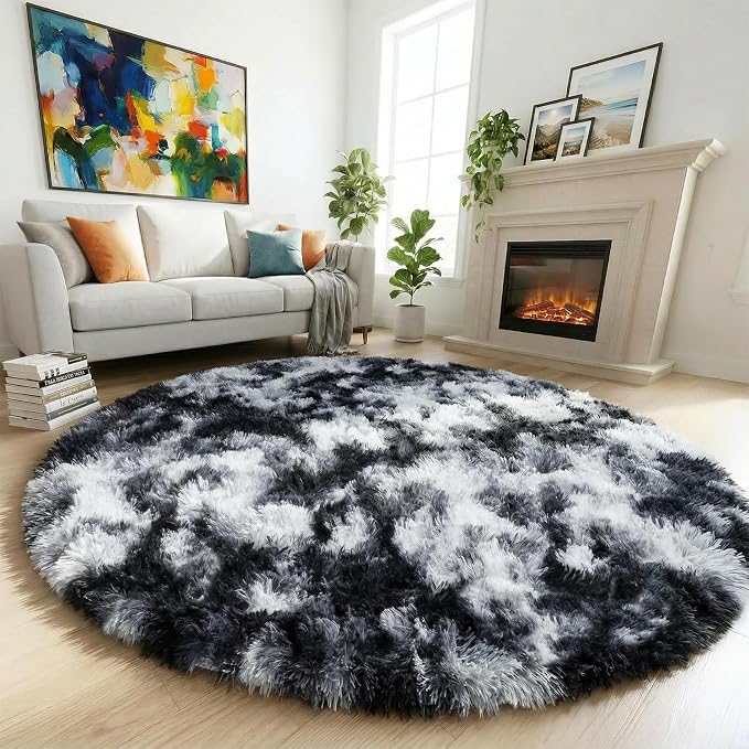 Amdrebio Black White Grey Circle Rug 6Ft Round Area Rugs by Amdrebio