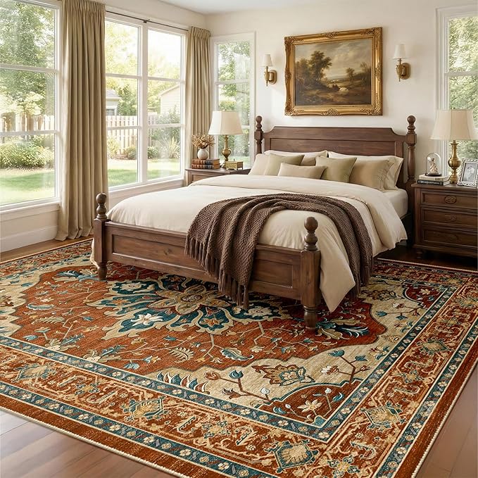 RELEANY Area Rugs 8'x10' Washable Non-Slip, Floral Vintage Distress Medallion - Image 2