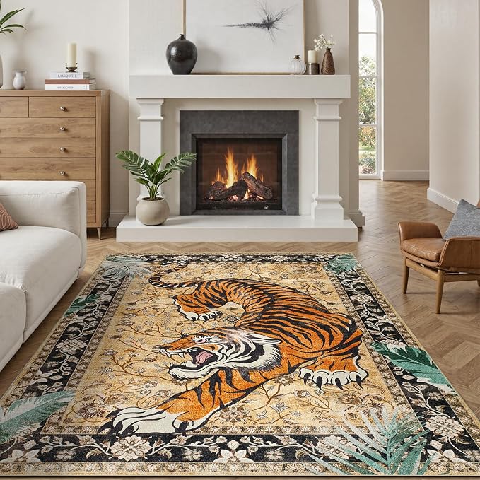 DCX Washable 6x9 Tiger Area Rug, Soft Low Pile Carpet, Kid & Pet Friendly - Image 4
