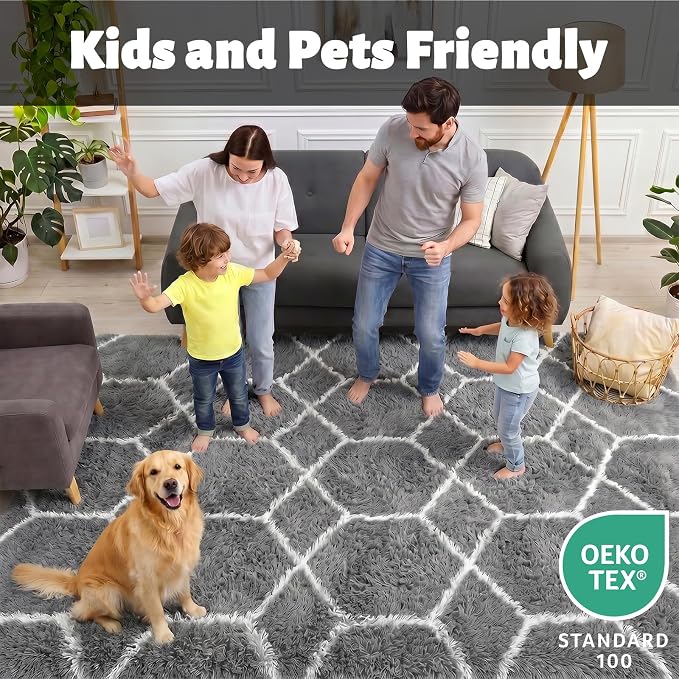 ONASAR 8x10 Area Rugs for Living Room, Fluffy Grey and White Bedroom Rug - Image 3
