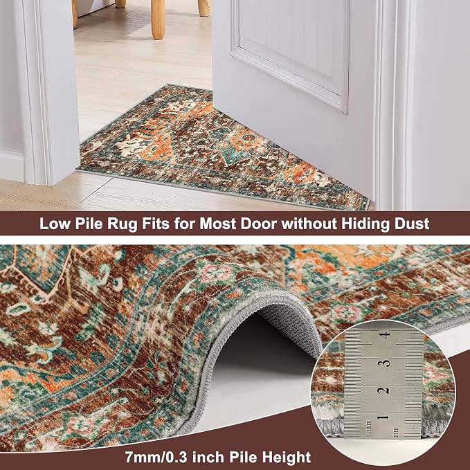 Yamaziot Washable Runner Rug, Stain Resistant & Low Pile Faux Wool Distressed - Image 3