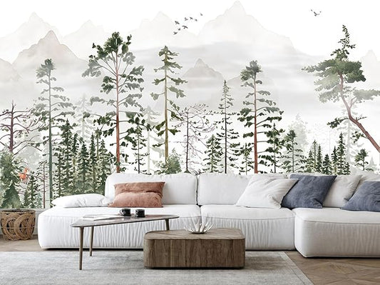 Green Forest Woodland Wallpaper Wall Mural for Nursery Room Girls Room Boys Room(Not Self-Adhesive)