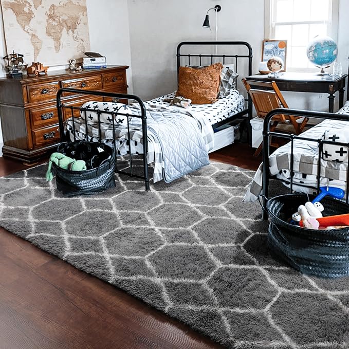 ONASAR 7x9 Area Rugs for Living Room Bedroom, Large Fluffy Grey and White Throw - Image 9