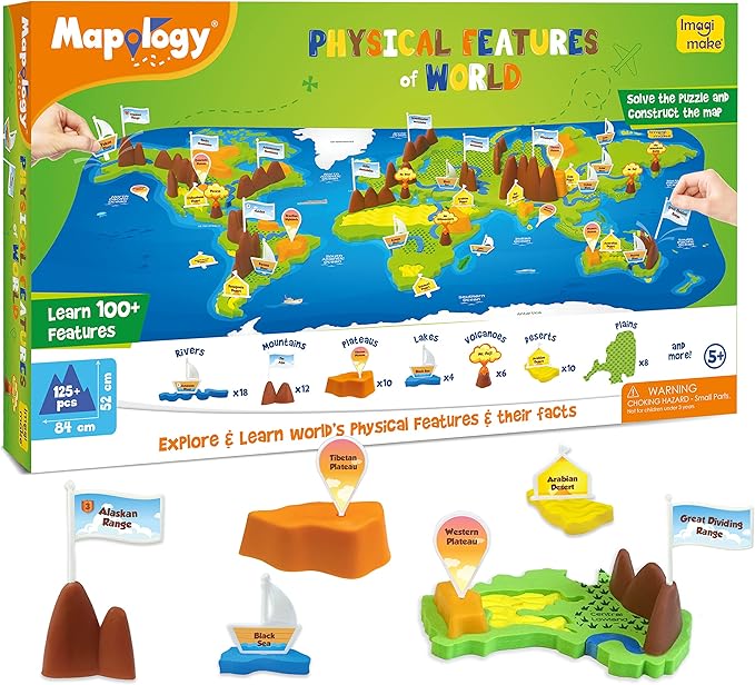Imagimake Mapology Physical Features | World Map for Kids | 3D Puzzles for Ages 8-10 | Educational Toys for Kids 8-12 | Gifts for Boys & Girls 8-12 | Building Toys Gift for Birthday and Christmas
