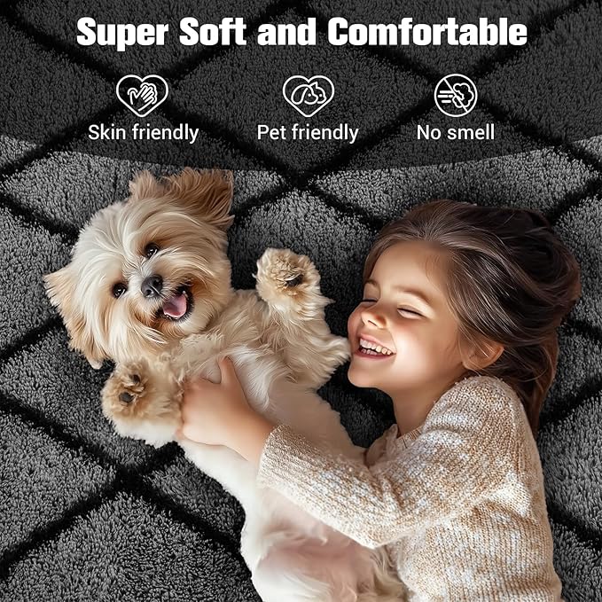 Fluffy Rug for Bedroom, 8X10Feet Stripe Checkered Rug Anti-Skid High Pile for Living Room Bedroom Kids Room Nursery, Dorm Home Decor