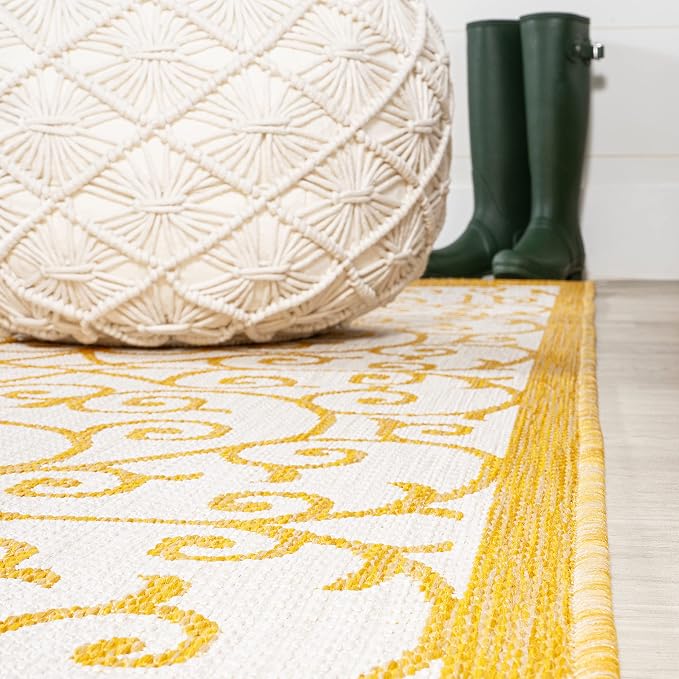 JONATHAN Y Vintage Filigree Indoor Outdoor Area Rug 5X8 Cream/Yellow, Madrid - Image 8