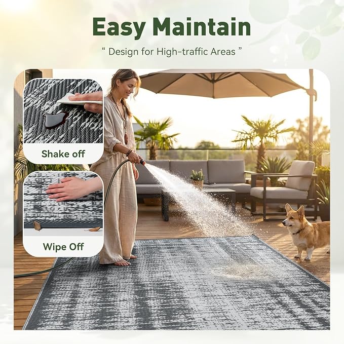 MontVoo Outdoor Rug Waterproof 8x10 ft Outdoor Carpet Patio Rug Mat Reversible - Image 8