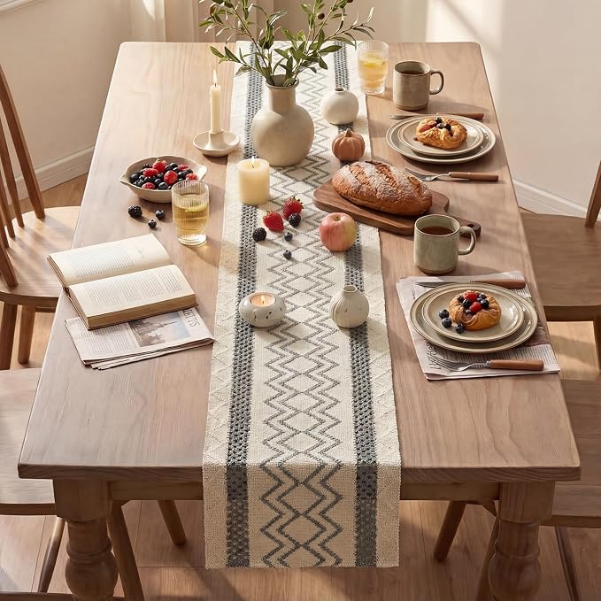 Artoid Mode Dark Grey Stripe Diamond Woven Table Runner 12x90 Inch | Holiday - Image 4
