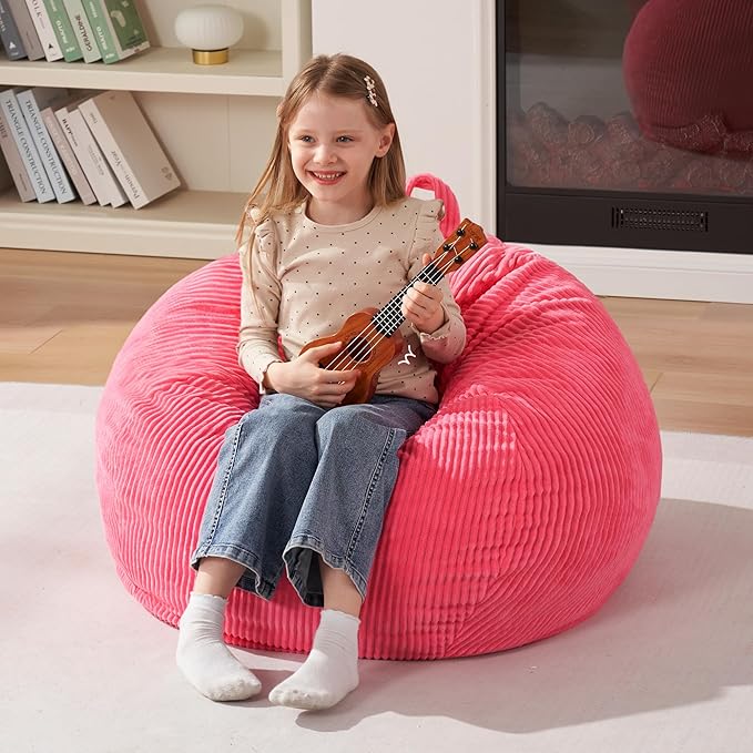 Homguava 2FT Bean Bag Chair,Teardrop Bean Bags Small Beanbag Chair with Memory Foam Filled and Ultra Soft Corduroy Cover for Living Room, Bedroom (Small,Pink)