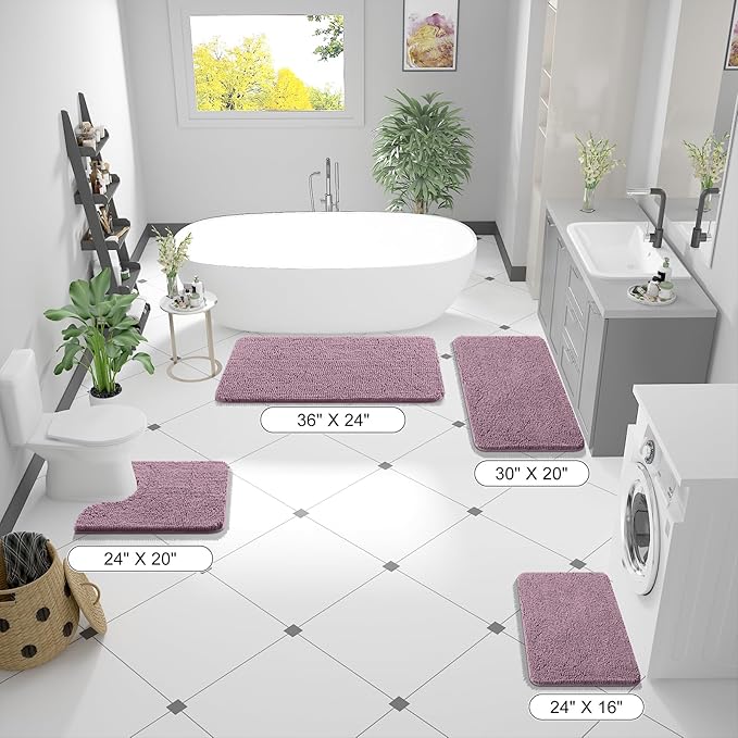 OLANLY Bathroom Runner Rugs 47x17, Soft Absorbent Chenille Bath Rugs, Rubber - Image 2
