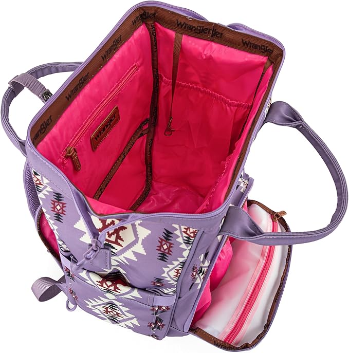 Wrangler Aztec Backpack Organized Daypack Travel Baby Bag with Stroller Strap and Side Bottle Pockets WG2204-9110LV