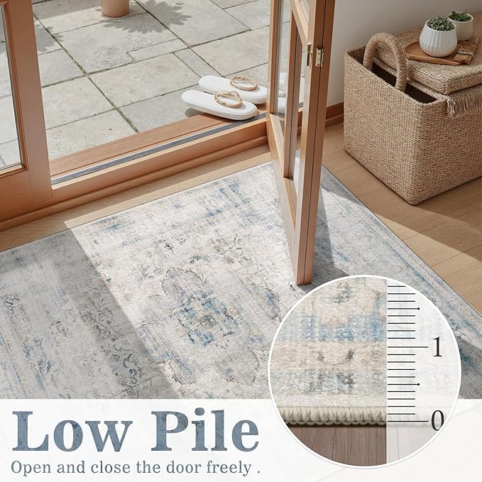 DCX 4x6 Haze Blue Rug, Machine Washable Stain Resistant Distressed Vintage Rug - Image 5