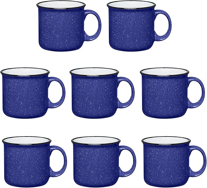 Set of 8 Ceramic Campfire Mugs – 15 Oz, Cobalt Blue – Coffee & Tea Cups by GiftsbyDesign