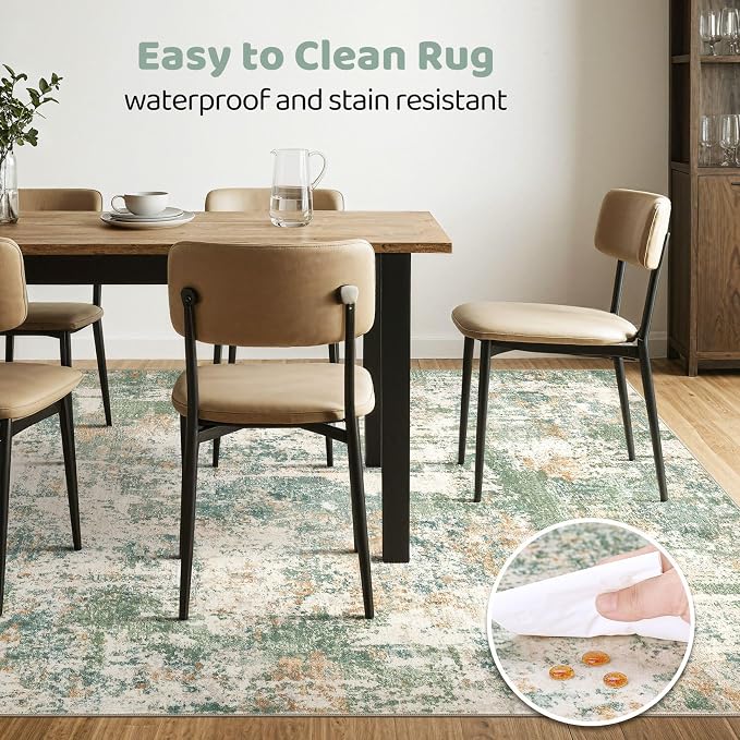 5x8 Area Rug Living Room: Washable Large Abstract Soft Green Rugs Stain - Image 6