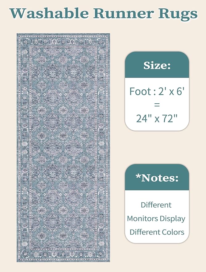 SERISSA Boho Washable Runner Rug, 2x6 Rug Non-Slip Vintage Floral Hallway - Image 6