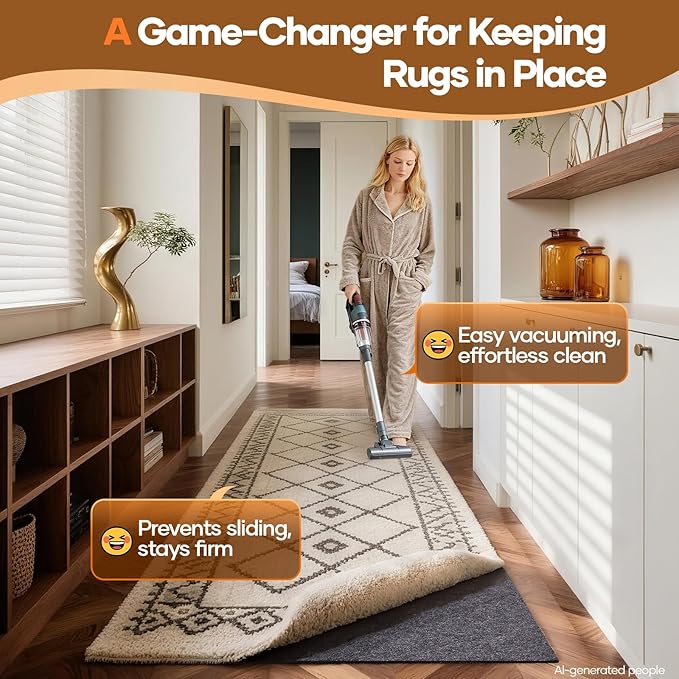 Veken Non Slip Cushioned Runner Rug Pad Gripper 2 x 6 Ft, Felt and Silicone - Image 2