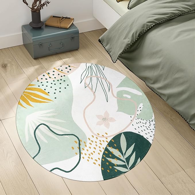 Lahome Boho Round Area Rug - 3Ft Washable Bathroom Rug Non-Slip Small Circle Rug - Image 5
