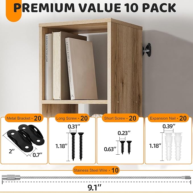 10 Pack Furniture Wall Anchors for Baby Proofing, Anti Tip Furniture Anchors, Secure 400 Pound Furniture, Dresser, Bookcase to Wall Prevent Falling, Earthquake Straps for Child Safety (Black)