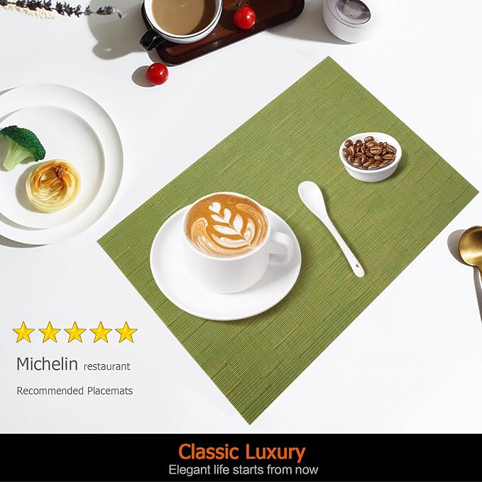 Green Vinyl Placemats Set of 8, Heat Resistant Table Placemats | 18x12 inch - Image 2