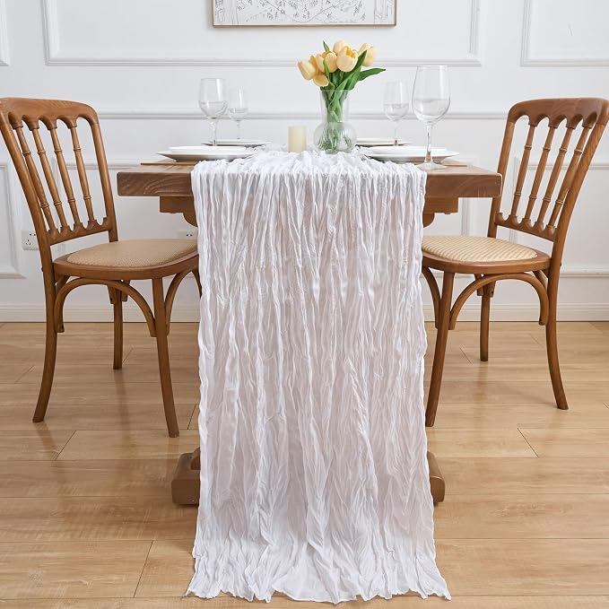 Asee'm Ivory White Cheesecloth Table Runner Summer 10FT Gauze Sheer Rustic | - Image 6