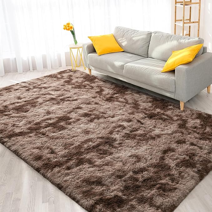 FlyDOIT Large Area Rugs for Living Room, 5x8 Feet Tie-Dyed Coffee Shaggy Rug - Image 8