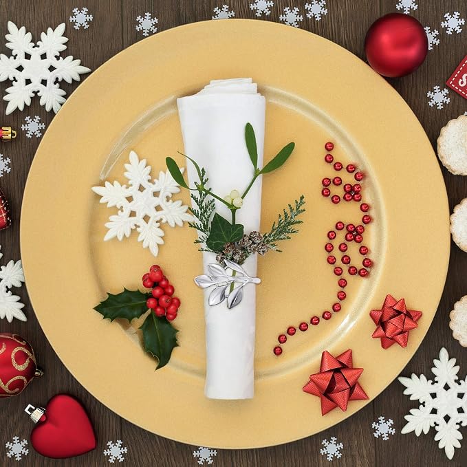 Hotop Set of 300 Leaf Napkin Rings Silver Metal Napkin Rings Holders Bulk - Image 2