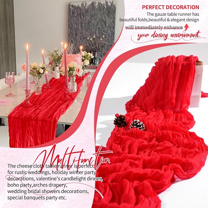 30 Pack Cheesecloth Table Runner 10FT Red Table Runner Boho Gauze Cheese Cloth - Image 6