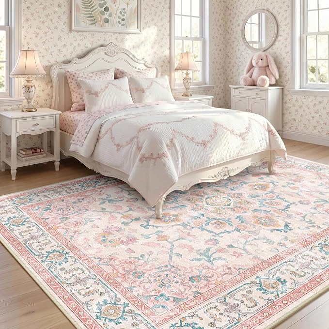 CAPALOCA Machine Washable Rugs Nursery Rug 9x12 Cute Girl Non Slip Low Pile - Image 2