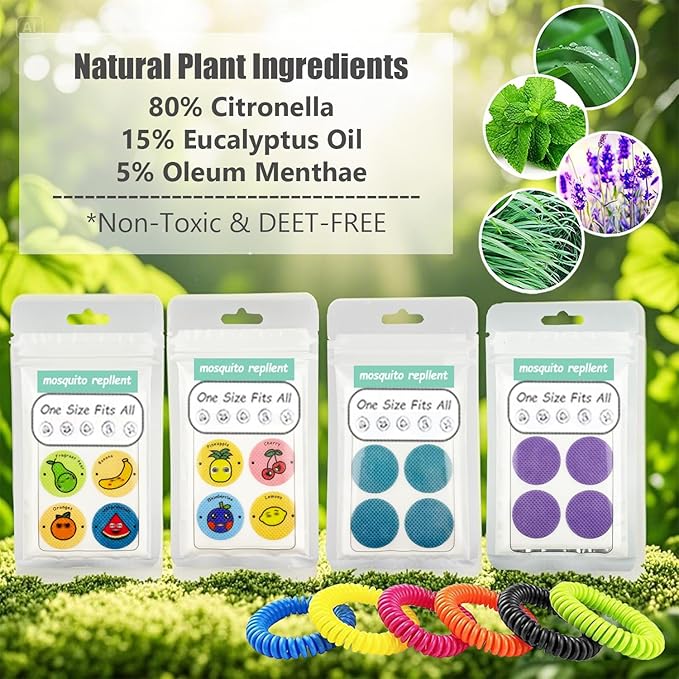 240Pcs Mosquito Patches Stickers, Individually Wrapped Natural Plant Based Mosquito Stickers for Kids Adult Outdoor Hiking, Camping, Travel