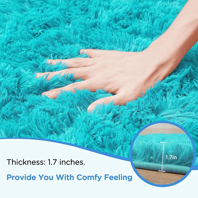 5x7 Teal Area Rugs for Living Room, Fluffy Shag Rug for Bedroom Boys Kids - Image 4