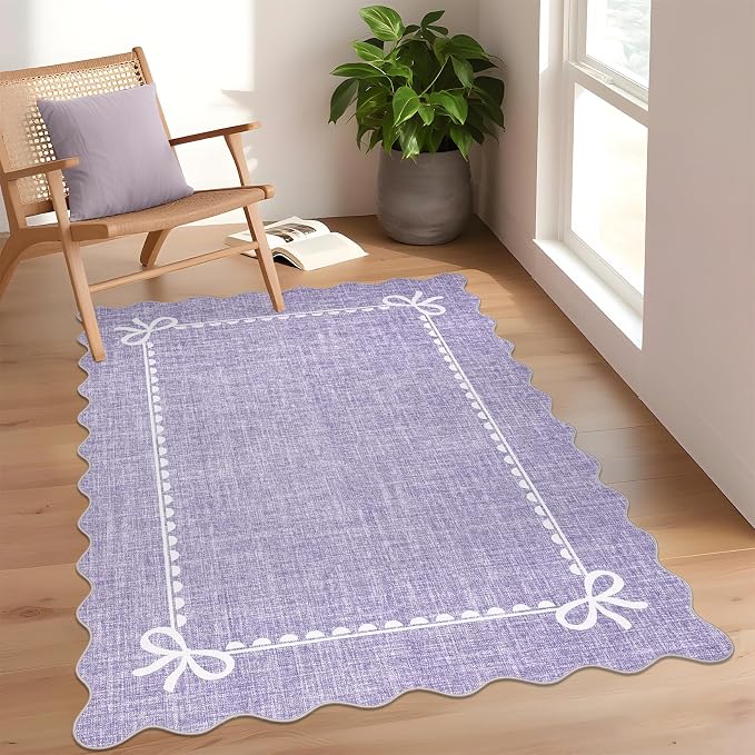GarveeHome Scalloped Bow Rug for Living Room, Solid Purple Rug for Dorm - Image 3