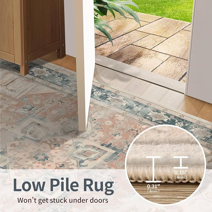 Rugxara 5X7 Washable Area Rug for Living Room, Neutral Vintage Boho Rugs for - Image 9