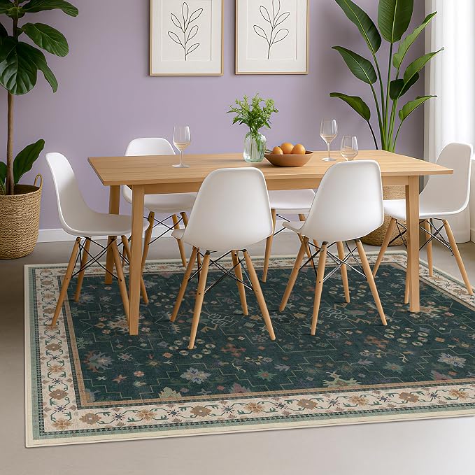 Hazo Haus Vintage Dark Green 6x9 Dining Room Rugs - Image 3