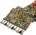 Ditsy Floral Table Runner Daisy Green 13 x 86 Inch | Jacquard Weave Pattern by HomeyHo