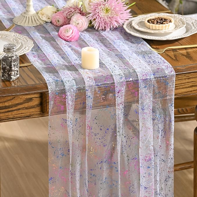 Artoid Mode 3PCS Colorful Gold Gauze Table Runner 120 Inch 10FT, Glitter by ArtoidMode