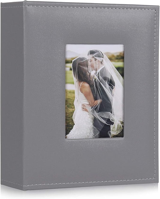 RECUTMS Photo Albums 4x6 Photos 200 Pocket Black Pages Album PU Leather Slip In Photo Picture Small Album For Family Anniversary Wedding Memo Slot Children Holiday Album（Grey）