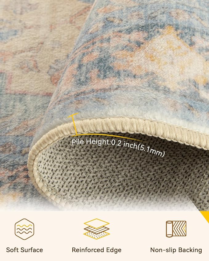 RELEANY Area Rugs Round 6ft Washable Non-Slip, Floral Vintage Distress - Image 4