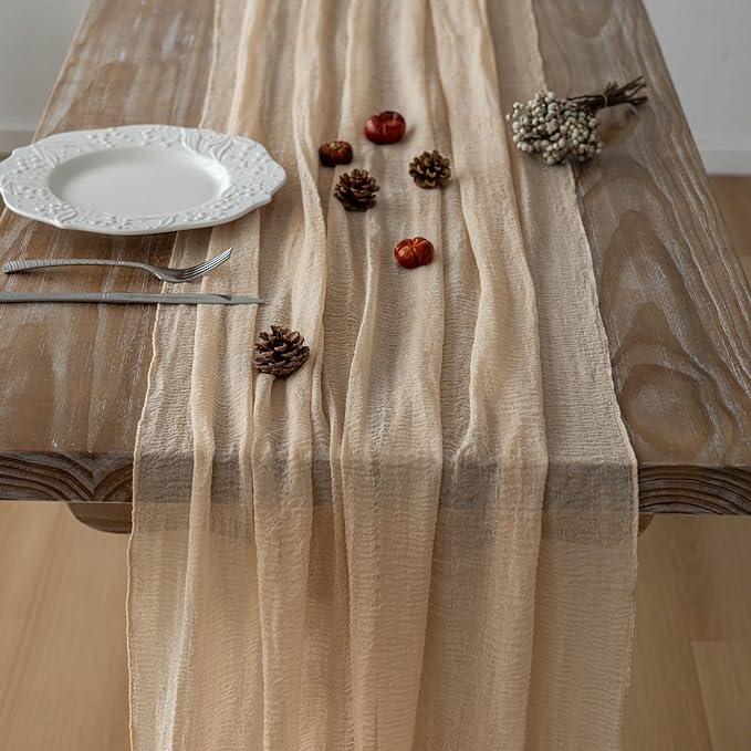 10Pcs Deep Beige Cheesecloth Table Runner 120 Inches - Image 3