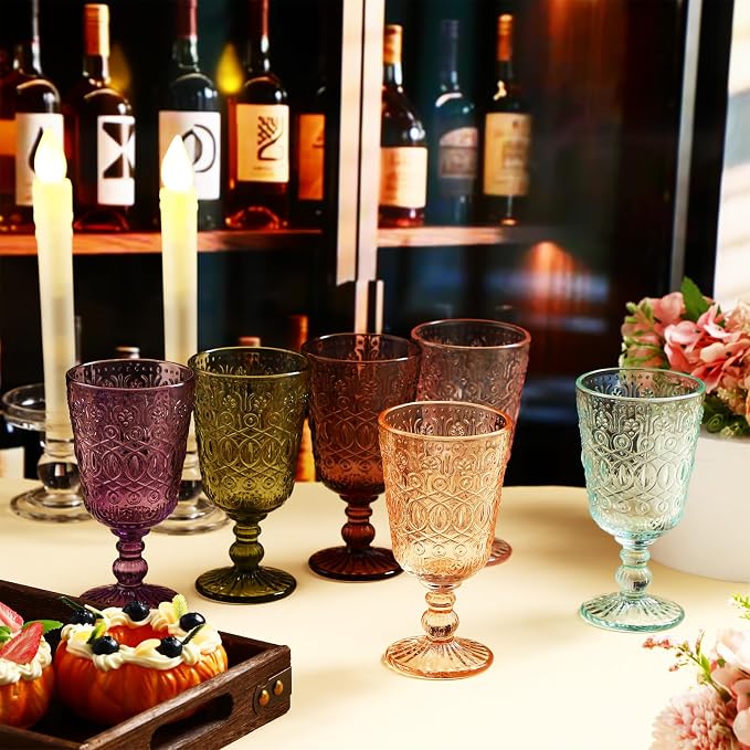 Eaasty Wine Glasses Set of 6 Vintage Goblet 9 oz Vintage Colored Glass Goblet - Image 5